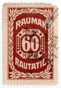 (I.B) Finland Railways : Parcel Stamp 60p (Rauman Rautatil)