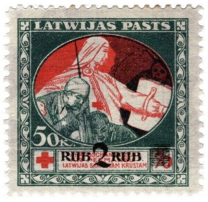 (I.B) Latvia Postal : Red Cross 50k+70k (2R overprint)