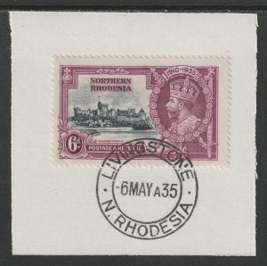 N RHODESIA 1935 KG5 SILVER JUBILEE  6d  on piece with MADAME JOSEPH  POSTMARK