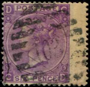 Great Britain SC# 51 Victoria Plate #9 Wing Margin Used SCV $90.00