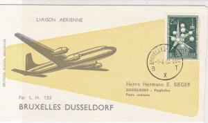 Belgium 1958 Brussels-Dusseldorf LH 133 Plane Pic Flight Stamps Cover Ref 27216