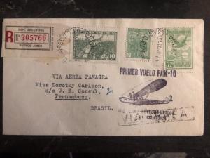 1931 Buenos Aires ARgentina First Flight Cover FFC To Pernambuco Brazil