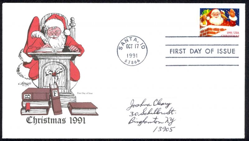 USA Sc# 2579 (Artmaster) FDC (Santa, ID) 1991 10.17 Christmas