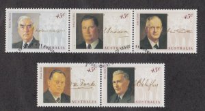 Australia # 1380a-1380e, World War II Prime Ministers, Used, 1/2 Cat,