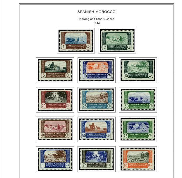 COLOR PRINTED SPANISH MOROCCO 1903-1955 STAMP ALBUM PAGES (45 illustrated pages)