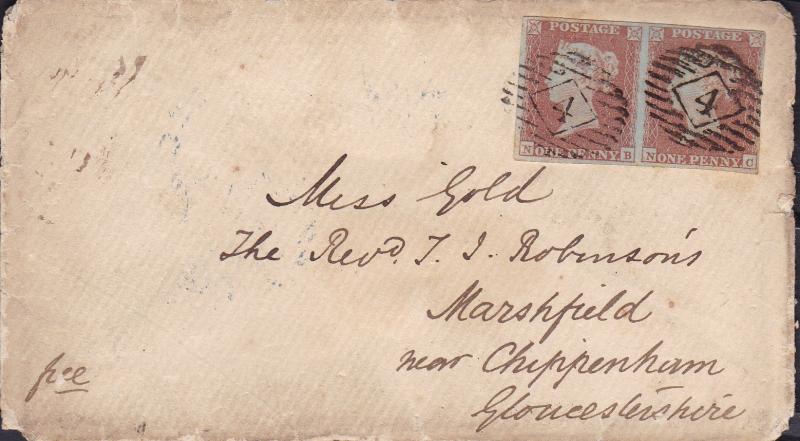 Great Britain 1851 Queen Victoria 1d Imperf Bluish Paper Pair Cover Chippenham.