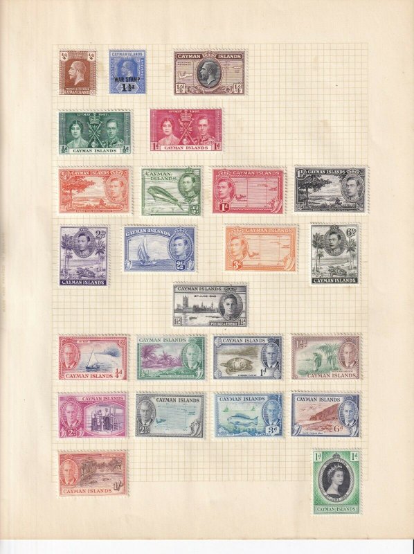 CAYMAN ISLANDS ALBUM PAGE  VALUES MOSTLY 1938-55, MINT/USED 