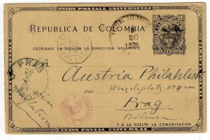 Colombia 1898 Victoria cancel on postal card to CZECHOSLOVAKIA