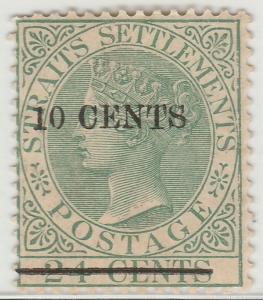 Malaya Straits Settlements QV 10c on 24c MNG SG#86a narrow 0 CV £30 MA1224