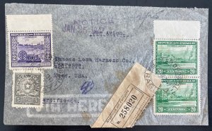 1947 Paraguay registered Airmail cover To Lawrence MA Usa