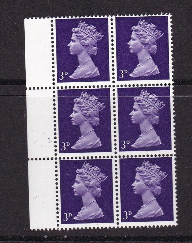 GB 1967 3d Machin 2 Phosphor Bands Cylinder Block 1 SG 729EV  U9  MNH