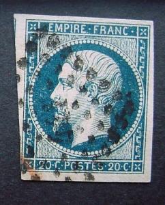 France, Scott 16, Used (Blueon Greenish paper)