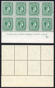 Jamaica SG121 1/2d Blue-green Plate 3c Block U/M