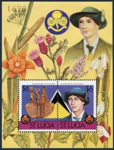 St Lucia 824 var with decorative border,MNH. Scouting 1986.Birds,Flowers.