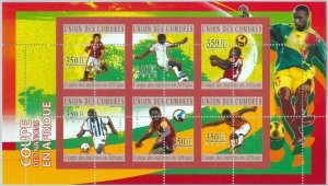 A0380 - COMORES, ERROR, MISPERF, Miniature sheet: 2010, Football, Soccer, Africa