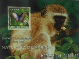 MOZAMBIQUE 2002 SHEET BUTTERFLIES INSECTS MONKEYS WILDLIFE