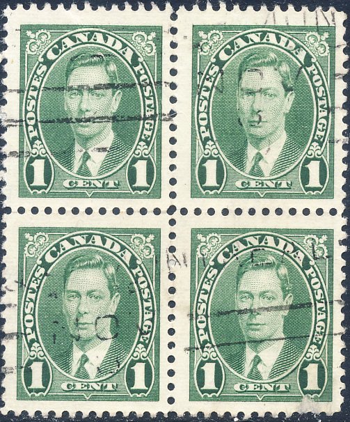 Canada 1937 Sc 231 King George VI MUFTI Issue Block of 4 Stamp Used