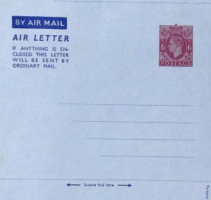 GB KGVI Postal Stationery 6d Air Letter Cover Unused c1950 {samwells}AV358