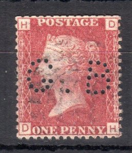 PENNY RED PLATE 199 WITH 'G B' PERFIN