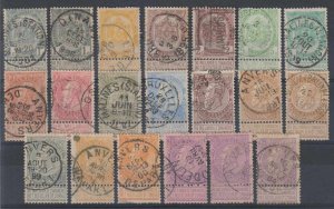 BELGIUM 1893-1900 Sc 60-75 (12x) SHADES & CANCELS SCV$212.70 