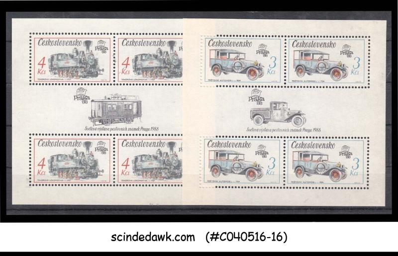 CZECHOSLOVAKIA - 1987 PRAGA '88 / STEAM LOCOMOTIVE & POSTAL VAN - MIN/SH...