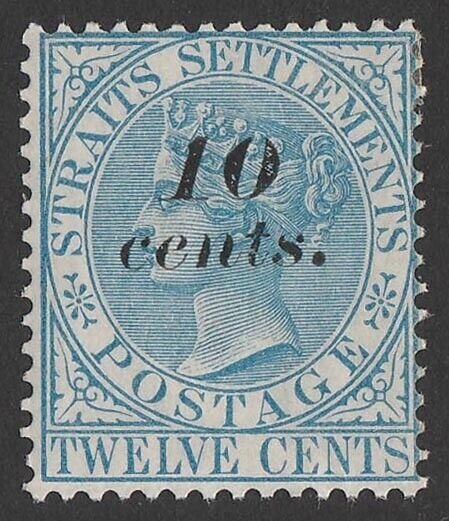STRAITS SETTLEMENTS 1880 '10 Cents' on QV 12c blue