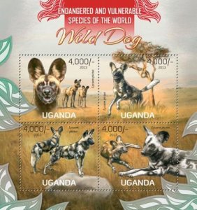 Uganda 2013 ENDANGERED SPECIES AFRICAN WILD DOGS Sheet Perforated Mint (NH)