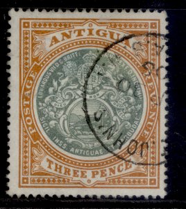 ANTIGUA EDVII SG35, 3d grey-green & orange-brown, VERY FINE USED. Cat £20. CDS