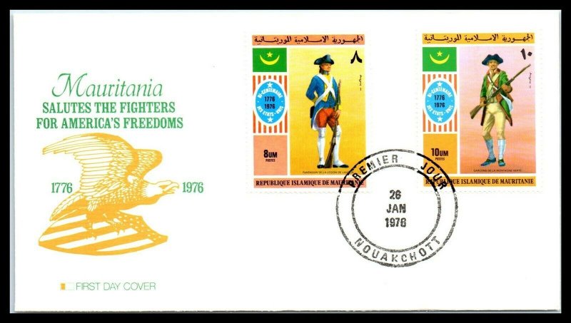 1976 MUARITANIA FDC Cover-Salutes Fighters For America's Freedoms, Nouakchott R2 