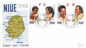 FIRST DAY COVER NIUE ISLAND MAP & COORDINATES PEOPLE OF THE ISLAND 1971