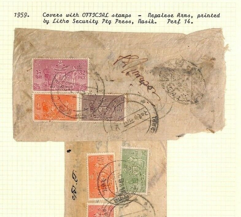 NEPAL Two Covers Official Stamps Album Page c1959 AQ169