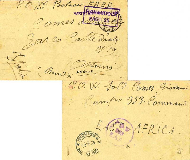 Kenya Uganda & Tanganyika Italy Prisoner of War Free Mail 1945 P.O.W. E.A.C. ...