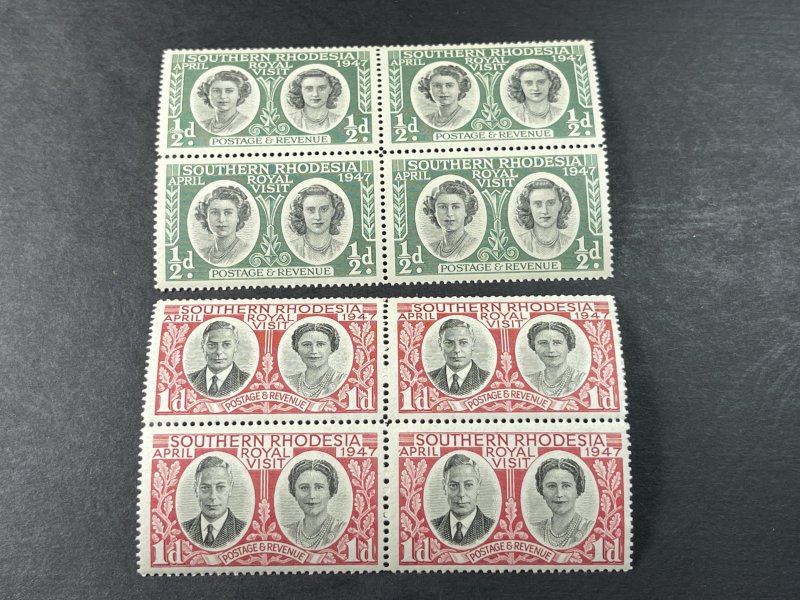 SOUTHERN RHODESIA # 65-66-MINT/NEVER HINGED--COMPLETE SET OF BLOCKS OF 4--1947