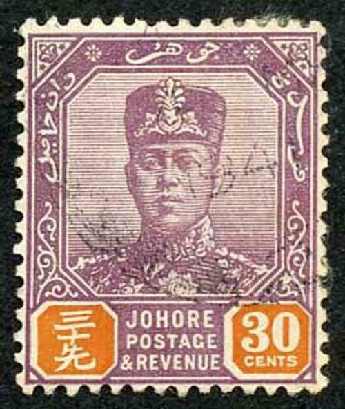 Johore SG117 1936 30c dull purple and orange Fine Used