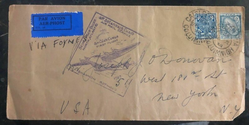 1939 Caislean Ireland First Flight Cover FFC To New York USA Via Foynes