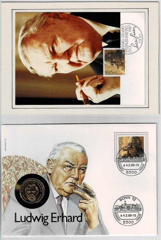 Germany 1988, Ludwig Erhard , coin cover