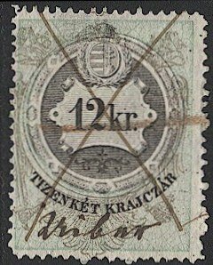 HUNGARY 1868 12kr Military Border Revenue Barefoot #9, Perf 12, Used F-VF