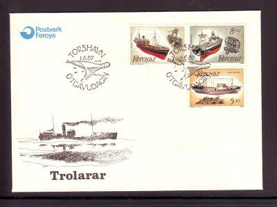 Faroe Islands Sc158-60 1987 Fishing Trawlers stamps FDC