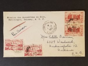 1959 Dahomey French West Africa Indianapolis Indiana Missionary Air Mail Cover