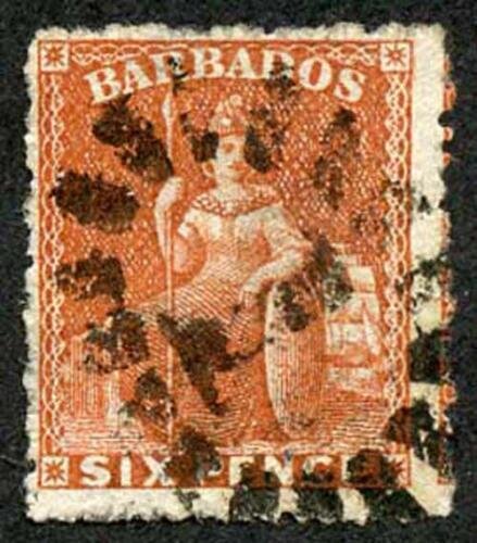 BARBADOS SG46 6d Orange-Vermilion Rough Perf 14 to 16 Large Star Cat 90 (E5) 