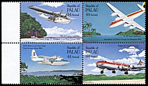 Palau C13a, MNH, Trans-Pacific Airmail History block of 4