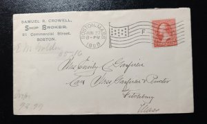 US Sc #279Bf Postal Cover 1898 Boston Mass to Fitchberg Mass VF