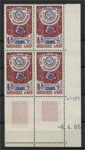 FRENCH ANDORRA UIT /ITU 1965, BLOCK OF 4 MNH	