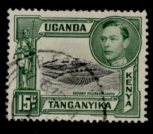KENYA UGANDA TANGANYIKA  SG138, 15c black and green, FINE USED.
