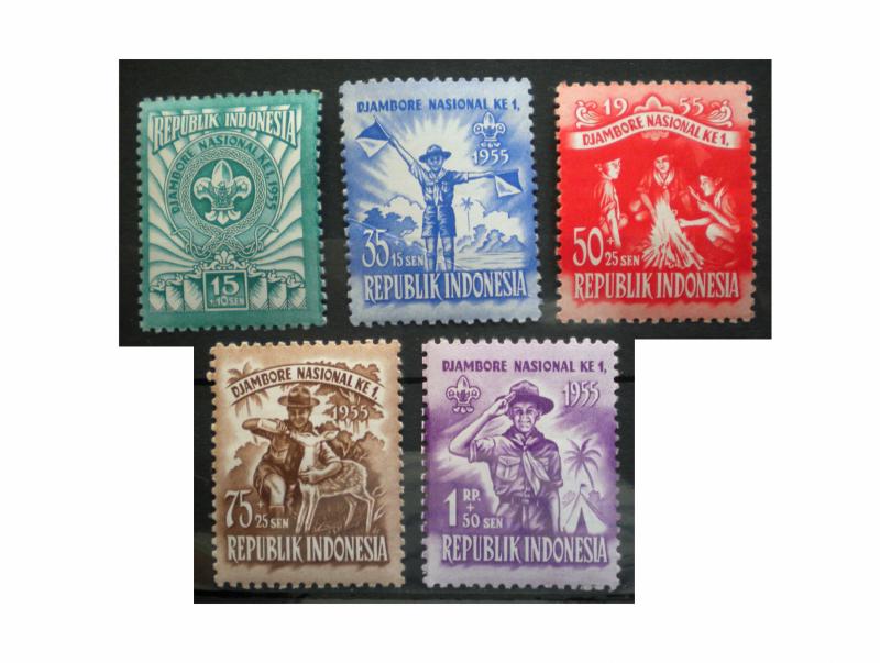 MINT STAMPS FROM INDONESIA 1955.  SCOTT # B83 - B87. TOPIC: SCOUT
