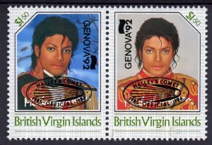 Virgin Islands 1992 Michael Jackson ovpt.Halley's Comet/Genova Pair MNH