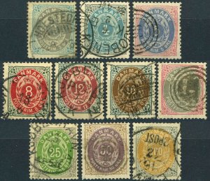 Kingdom of DENMARK #25-34 Postage Stamp Collection EUROPE 1875-1879 Used