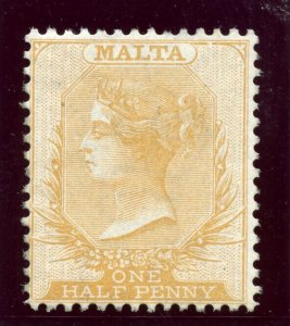 Malta 1872 QV ½d orange-buff Watermark Crown 'CC' Perf 14 MNH. SG 8.