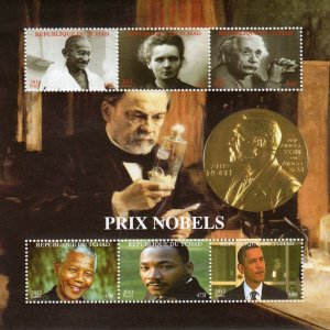 Chad 2012 Nobel Prize/GANDHI/Einstein/Marie Curie Sheetlet  (6) Perforated MNH