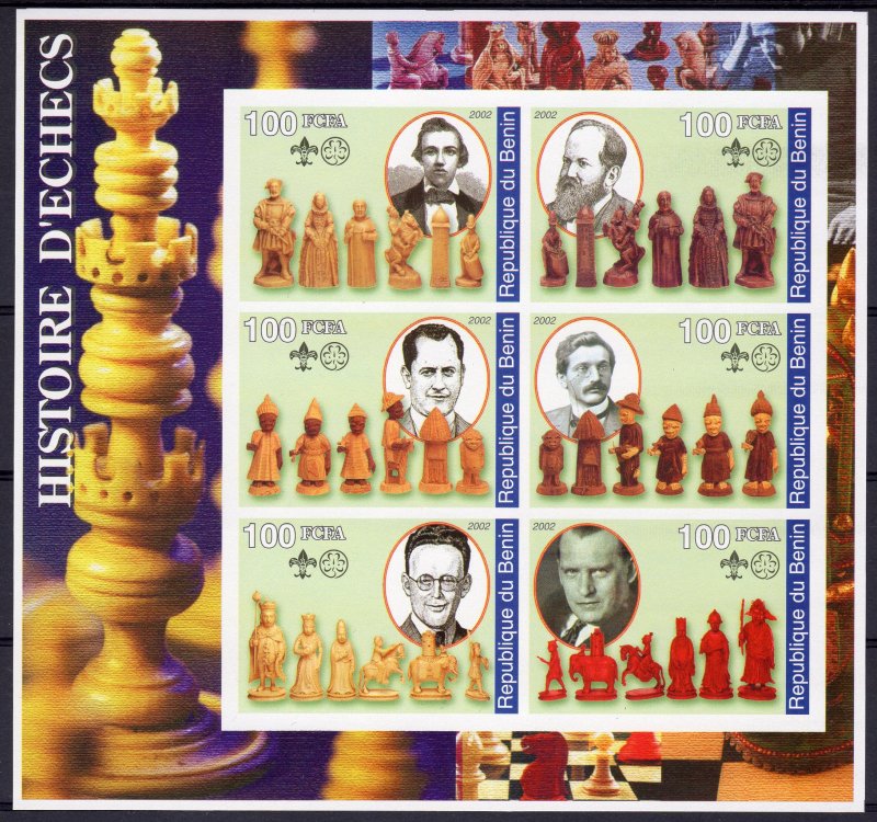 Benin 2002 HISTORY OF CHESS Sheetlet (6) IMPERFORATED  MNH